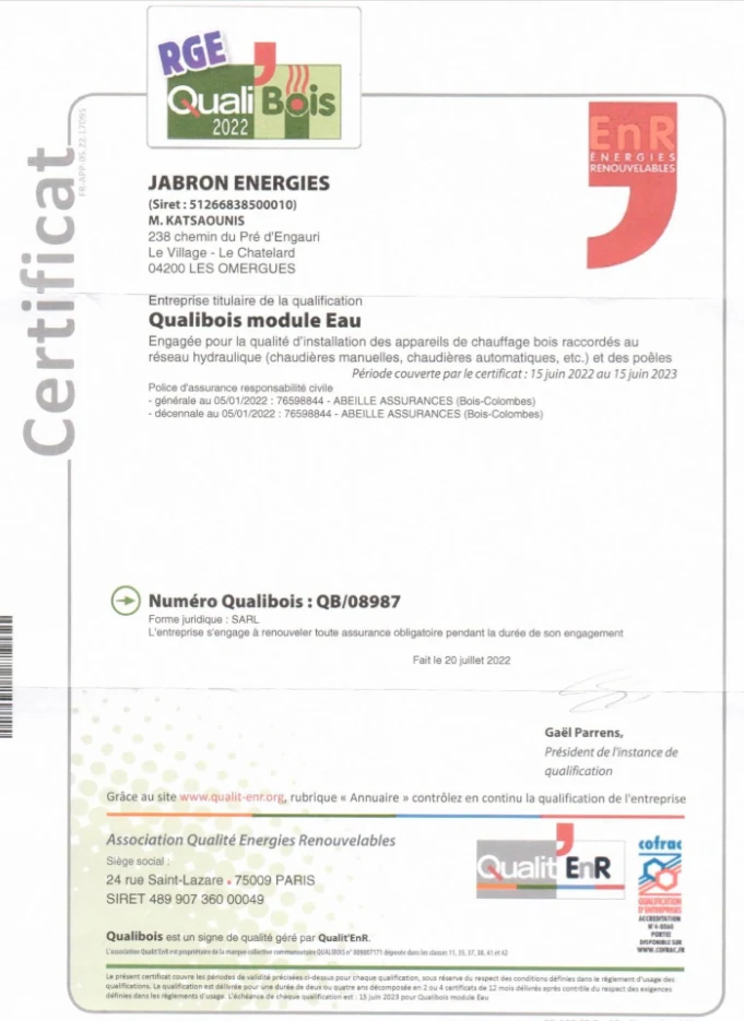 Certificat RGE QualiBois